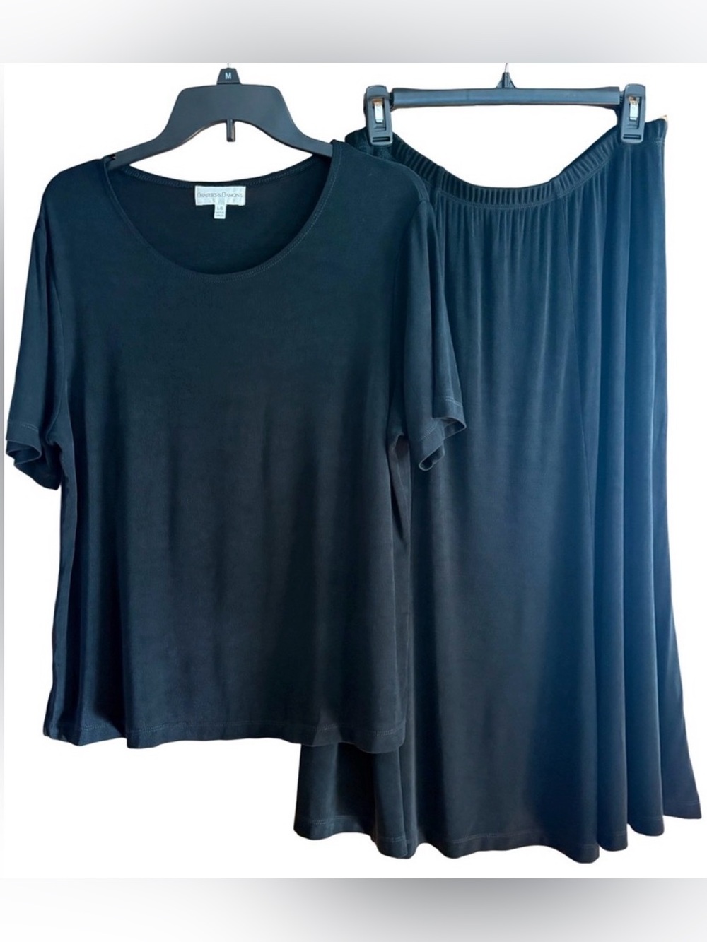 Draper's & Damon's Black Tee Top (L) and Full Midi Skirt (XL) Set Vintage